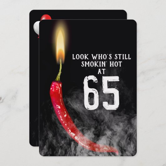 65. Geburtstag Red Hot Pepper Candle Einladung (Vorne/Hinten)
