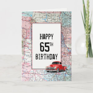 65. Geburtstag Red Retro Truck auf Karte