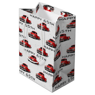 65. Geburtstag Red Retro Truck Mittlere Geschenktüte