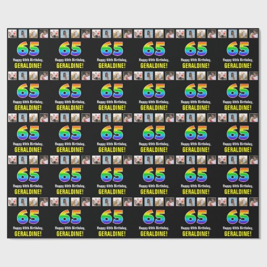 65. Geburtstag: Regenbogen "65"; benutzerdefiniert Geschenkpapier (Flach)