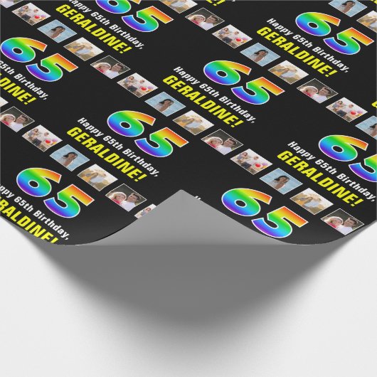 65. Geburtstag: Regenbogen "65"; benutzerdefiniert Geschenkpapier (Ecke)