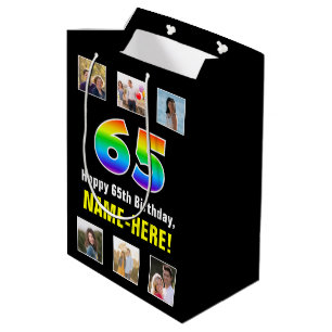 65. Geburtstag: Regenbogen "65", benutzerdefiniert Mittlere Geschenktüte