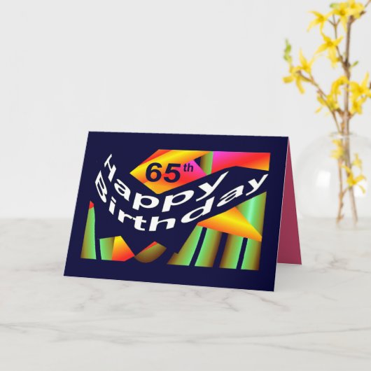 65. Geburtstag - Regenbogen farbige Feier Karte (Gelbe Blume)