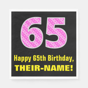 65. Geburtstag: Rosa Streifen und Herzen "65" + Na Serviette