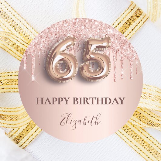 65. Geburtstag Rose Gold rosa Tropfen Runder Aufkleber