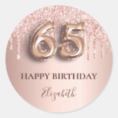 65. Geburtstag Rose Gold rosa Tropfen Runder Aufkleber (Vorderseite)