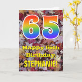 65. Geburtstag; Rustikale Herbstblätter; Regenboge Karte (Gelbe Blume)