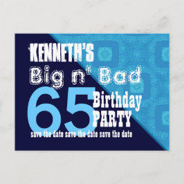 65. Geburtstag Save the Date Blue Diagonal V02A18 Ankündigungspostkarte