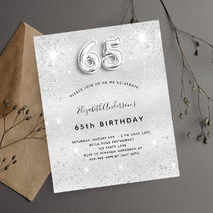 65. Geburtstag Silber Glitter Budget-Einladung Flyer