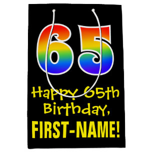 65. Geburtstag: Spaß, kühl, farbig, Regenbogen " Mittlere Geschenktüte