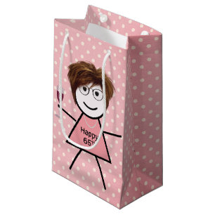 65. Geburtstag Strichfigur-Mädchen auf Polka Dots Kleine Geschenktüte