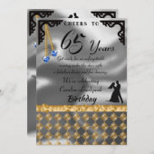 65. Geburtstag Tanz Party Silberfolie, blaues Herz Einladung (Vorne/Hinten)