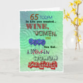 65. Geburtstag, Weinfrauen und Liedkarte Karte (Gelbe Blume)