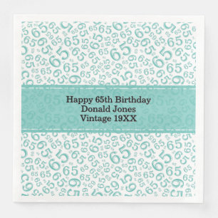 65. Geburtstag Zahlenmuster Aquamarin/weiß Serviette