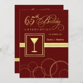 65. Geburtstags-Party Einladungen - Burgunder u. (Vorne/Hinten)