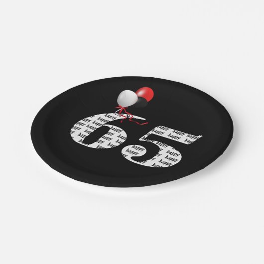 65. Geburtstagsballons Pappteller (Schrägansicht)