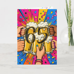65. Geburtstagsbiertoast im Pop-Art-Stil Karte