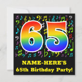 65. Geburtstagsfeier: Fun Music Symbols, Regenboge Einladung (Vorderseite)