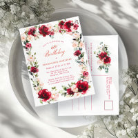 65. Geburtstagsfeier Rote Rose Rosa-Peony Einladun