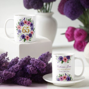 65. Geburtstagsfeier Tasse - Blumenkranz mit Goldn
