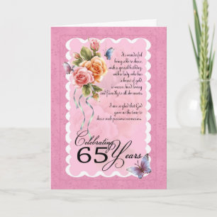 65. Geburtstagsgrußkarte - Rosen und butterflie Karte