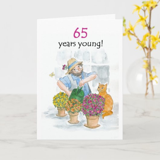 65. Geburtstagskarte - Gärtner Karte (Gelbe Blume)