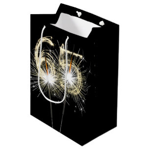 65. Geburtstagsparkler auf schwarz Mittlere Geschenktüte