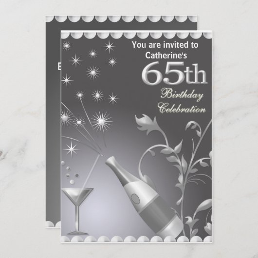 65. Geburtstagspartei Einladung - Silber (Vorne/Hinten)