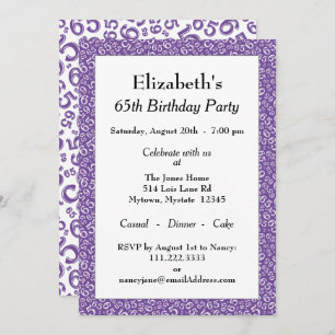 65. Geburtstagspartei Lila/Weiße Zahlenmuster Einladung