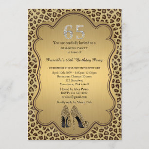 65. Geburtstagsparty 65., Cheetah High Heels Shoes Einladung