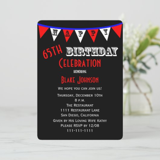 65. Geburtstagsparty Einladung Bejagung (Stehend Vorderseite)