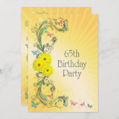 65. Geburtstagsparty Einladung mit gelber Blume (Vorne/Hinten)