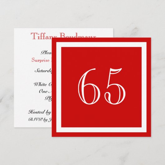 65. Geburtstagsparty Einladung - Rot (Vorne/Hinten)