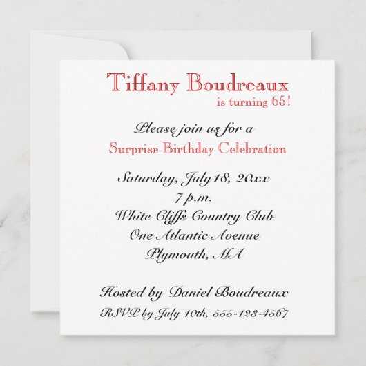 65. Geburtstagsparty Einladung - Rot (Rückseite)