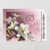 65. Geburtstagsparty Einladung - weiße Lilien (Vorne/Hinten)