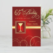 65. Geburtstagsparty Einladungen - Ruby Red & Gold (Stehend Vorderseite)