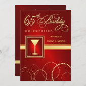 65. Geburtstagsparty Einladungen - Ruby Red & Gold (Vorne/Hinten)