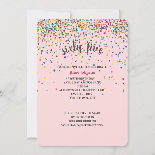 65. Geburtstagsparty Konfetti Einladung (Vorderseite)