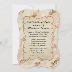 65. Geburtstagsparty Scroll Frame mit Vintagen Ros Einladung