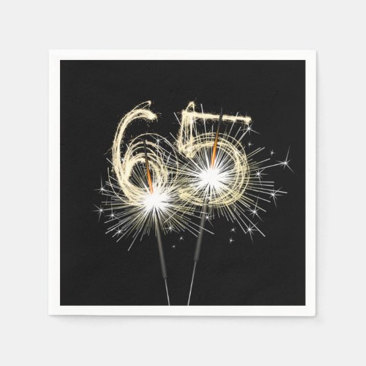 65. Geburtstagsparty Sparklers auf Black Serviette (Vorderseite)