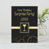 65. Geburtstagsüberraschung - Schwarze Party Einla Einladung (Stehend Vorderseite)
