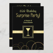 65. Geburtstagsüberraschung - Schwarze Party Einla Einladung (Vorne/Hinten)