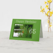 65. Happy Birthday Cat Schwanz auf dem Teich Karte (Gelbe Blume)