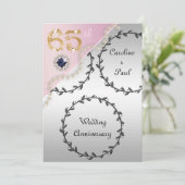 65. Hochzeitsfeier - Silberne Rose Gold Einladung (Stehend Vorderseite)