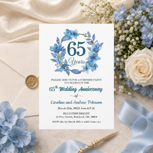 65. Hochzeitstag Blaue Florale Überraschung Einladung