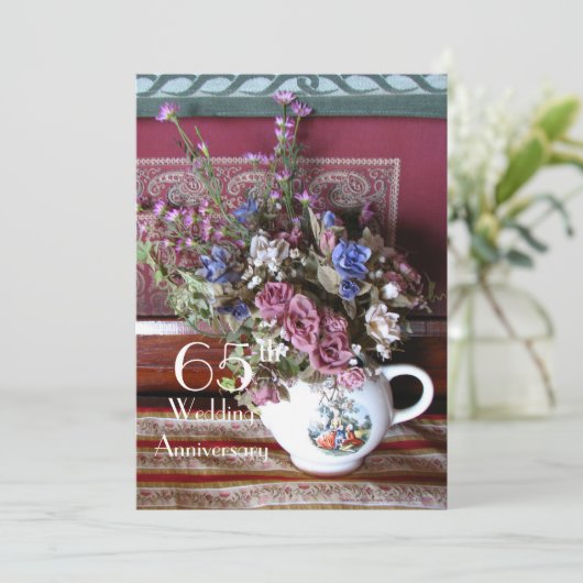 65. Hochzeitstag Einladung zum Vintagen Teapot (Stehend Vorderseite)