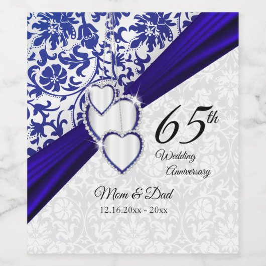 65. Hochzeitstag in Saphir Weinetikett (Einzelnes Label)