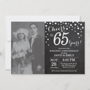 65. Hochzeitstag Schwarzes Silber Chalkboard Einladung