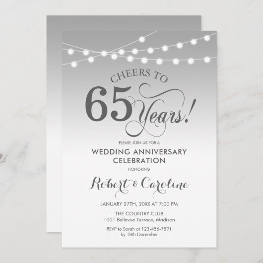 65. Hochzeitstag - Silberweiß Einladung (Vorne/Hinten)