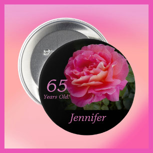 65 Jahre alt, rosa Rose Blumengestelle Button Pinb